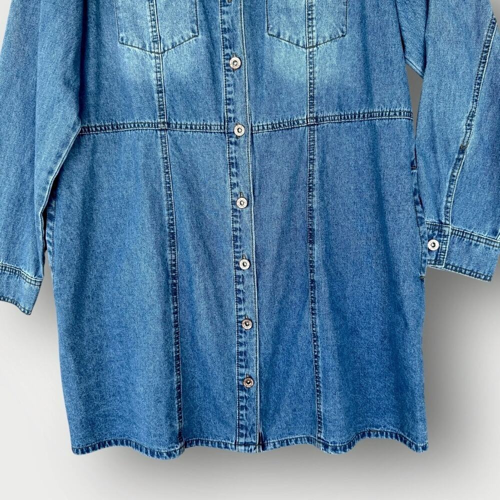 Frye Women Denim Button Up Long Sleeve Shirt Mini Jean Dress XXL Faded Blue Wash - Picture 5 of 13